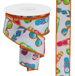 1.5" Flip Flops Sunglasses Ribbon: Wht - 10yds
