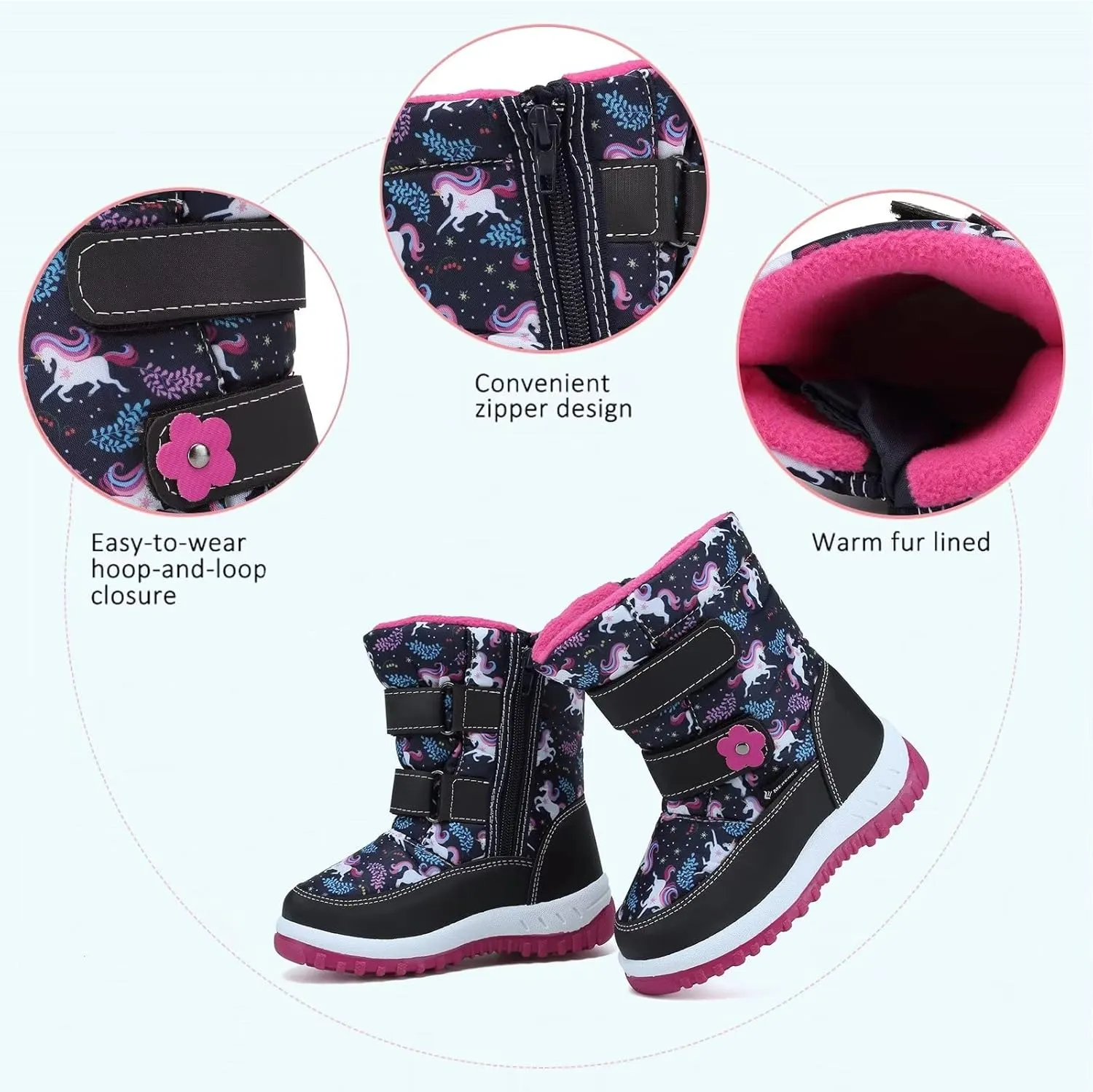 CIOR Winter Snow Boots for Boy and Girl Outdoor Waterproof with Fur Lined(Toddler/Little Kids)
