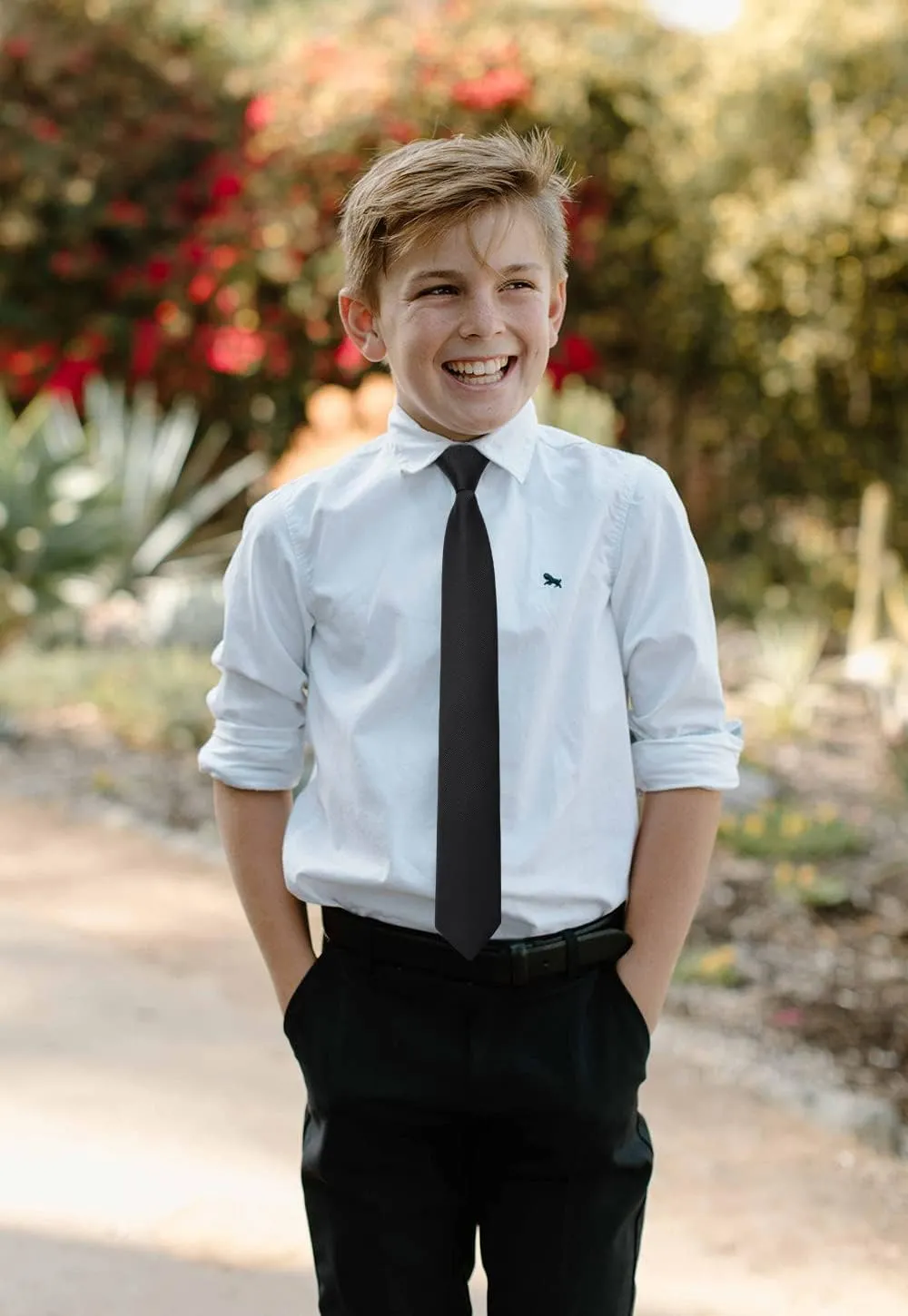 Enlision Boys Ties Solid Color Pre-Tied Kids Necktie for Age 8-12 Adjustable Woven Formal Kids Tie Wedding School Graduation
