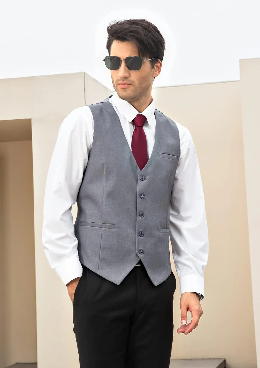 Enlision Men's Suit Vest Business Formal Dress Waistcoat Solid Color Vest for Suit or Tuxedo