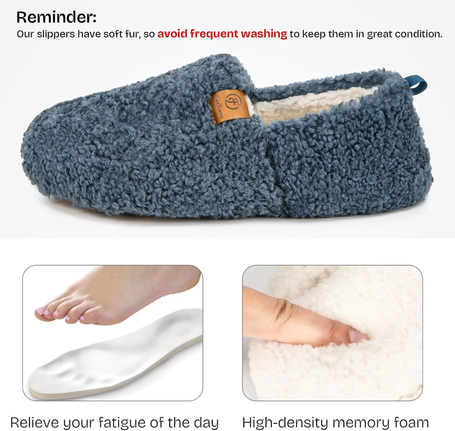 EverFoams Womens Soft Curly Full Slippers Memory Foam Lightweight House Shoes Cozy Loafer with Polar Fleece Lining