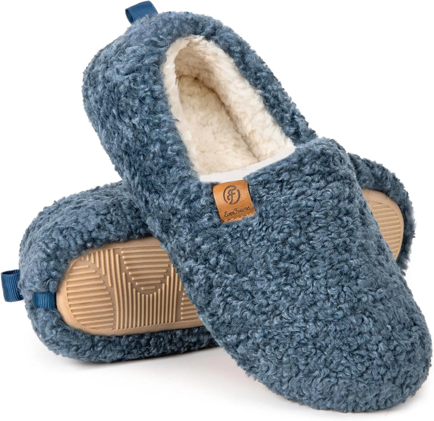 EverFoams Womens Soft Curly Full Slippers Memory Foam Lightweight House Shoes Cozy Loafer with Polar Fleece Lining