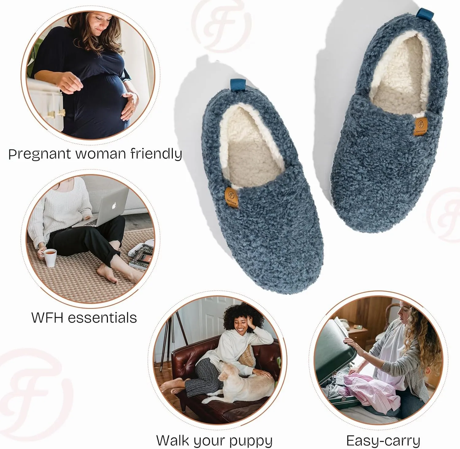 EverFoams Womens Soft Curly Full Slippers Memory Foam Lightweight House Shoes Cozy Loafer with Polar Fleece Lining