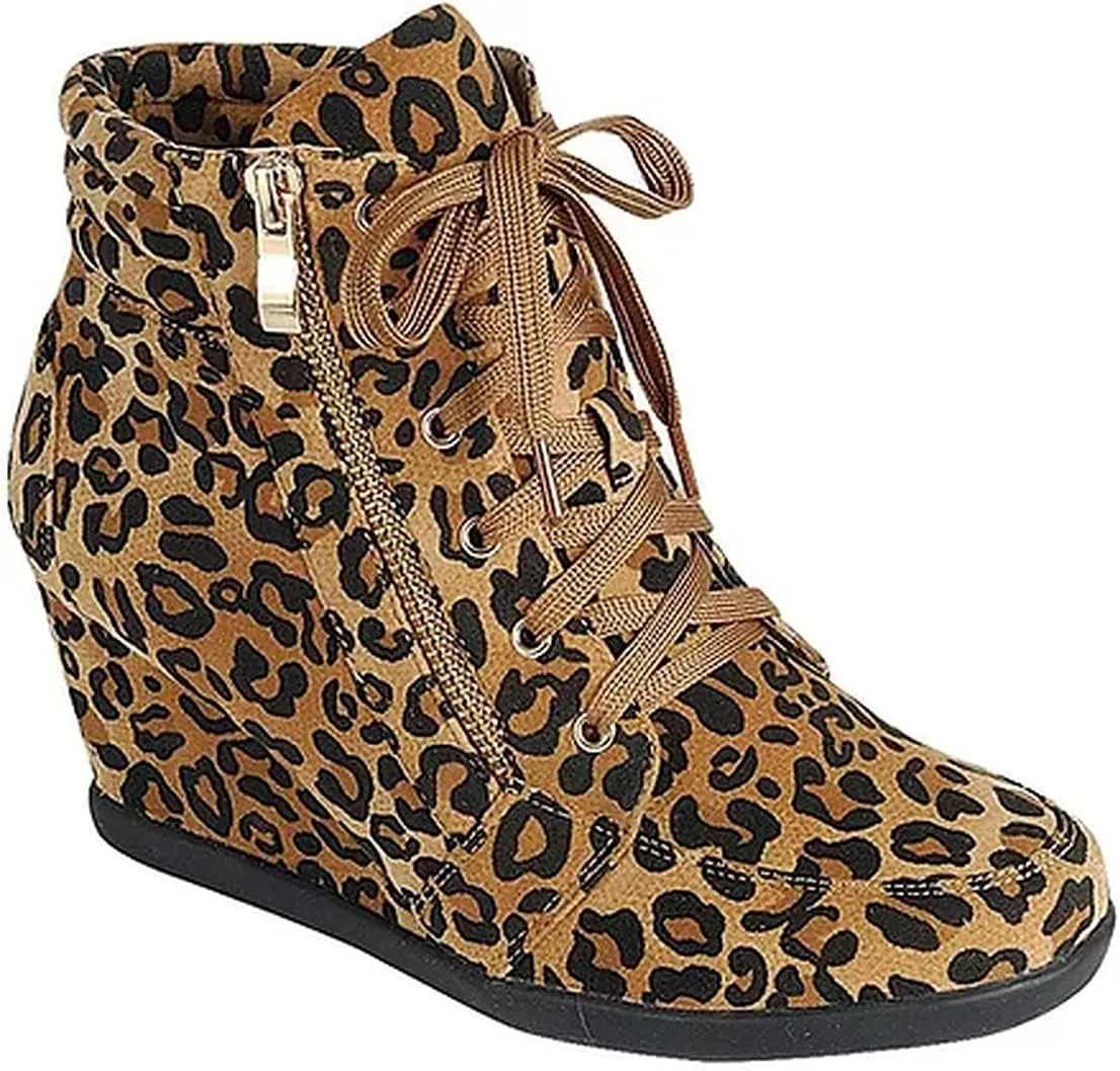 Forever Link Peggy Womens Lace Up High Top Wedge Sneaker