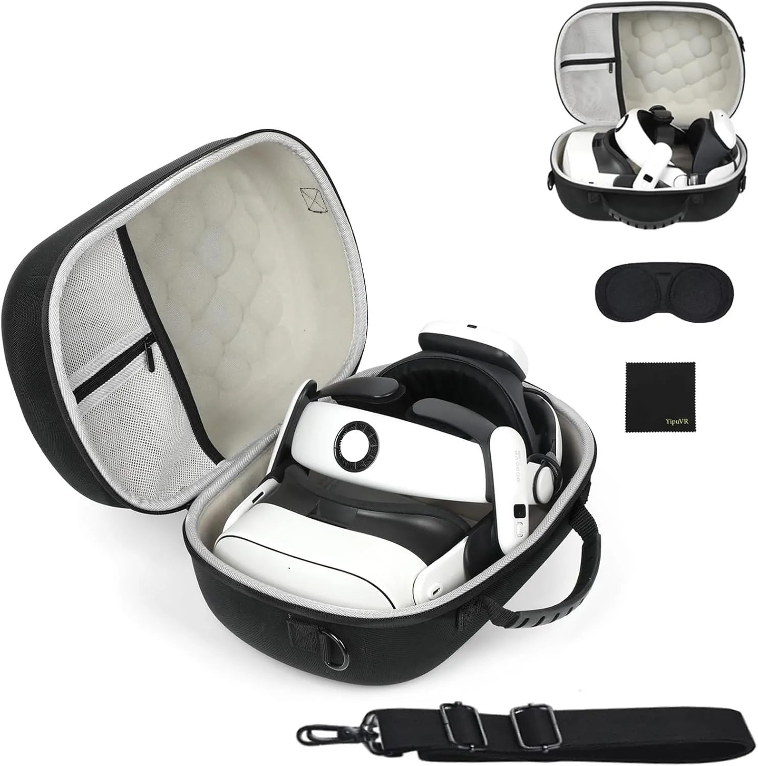 Hard VR Case for Meta Quest 3S/3, VR Headset & Touch Controllers, Shockproof Protective Case Compatible with Quest 3S/3 Elite Strap & Accessories, Travel Carrying Case (Black with Shoulder Strap)