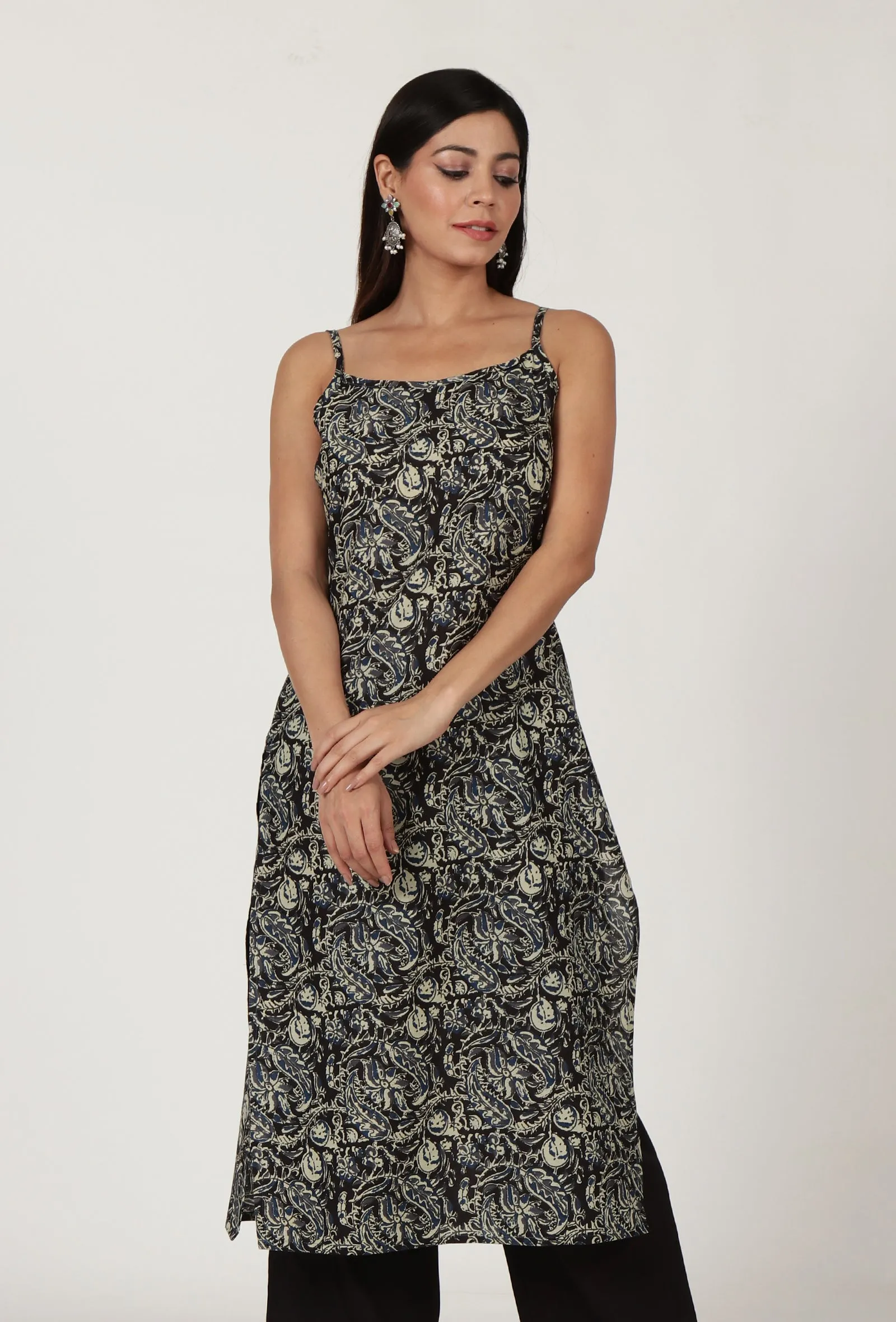 Kalamkari Printed Black Color Cotton Slip
