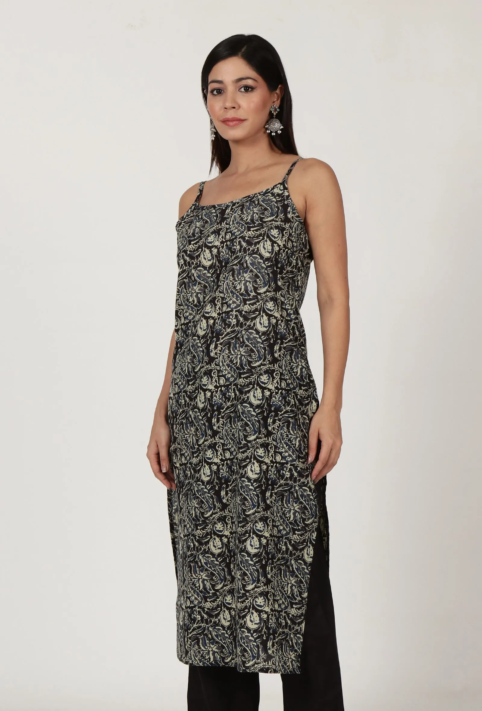 Kalamkari Printed Black Color Cotton Slip