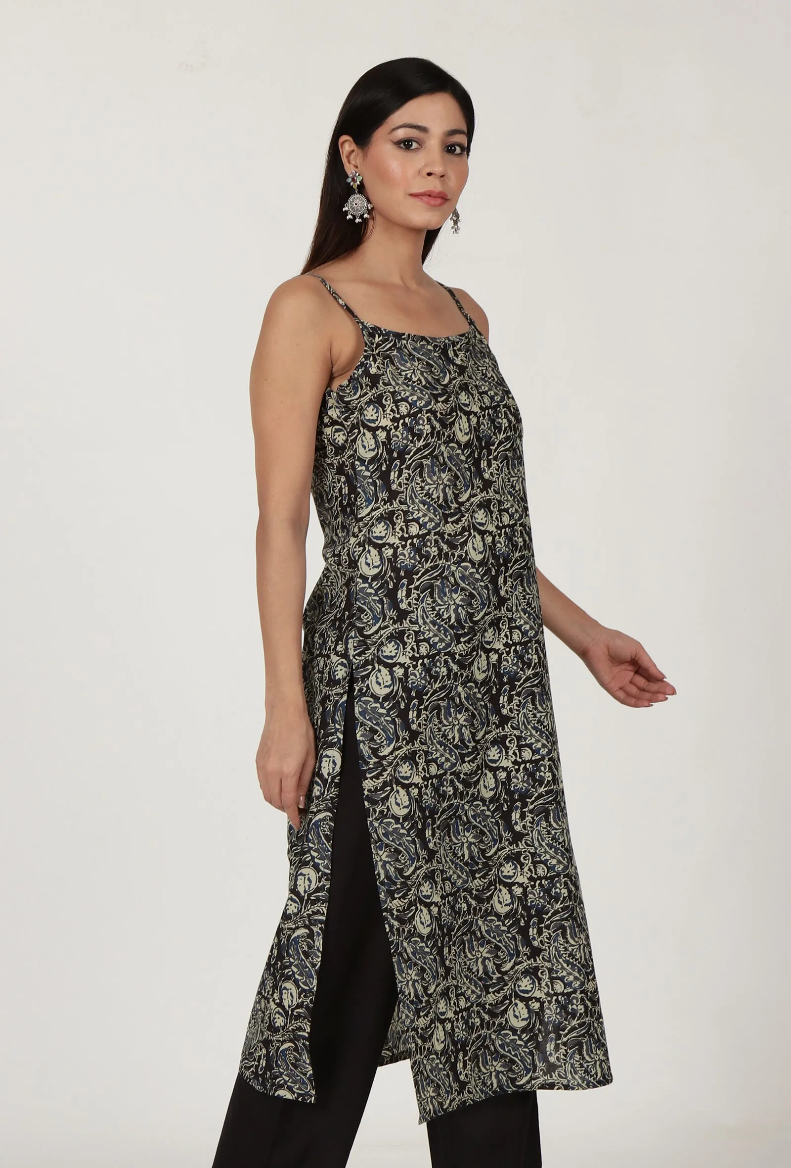Kalamkari Printed Black Color Cotton Slip