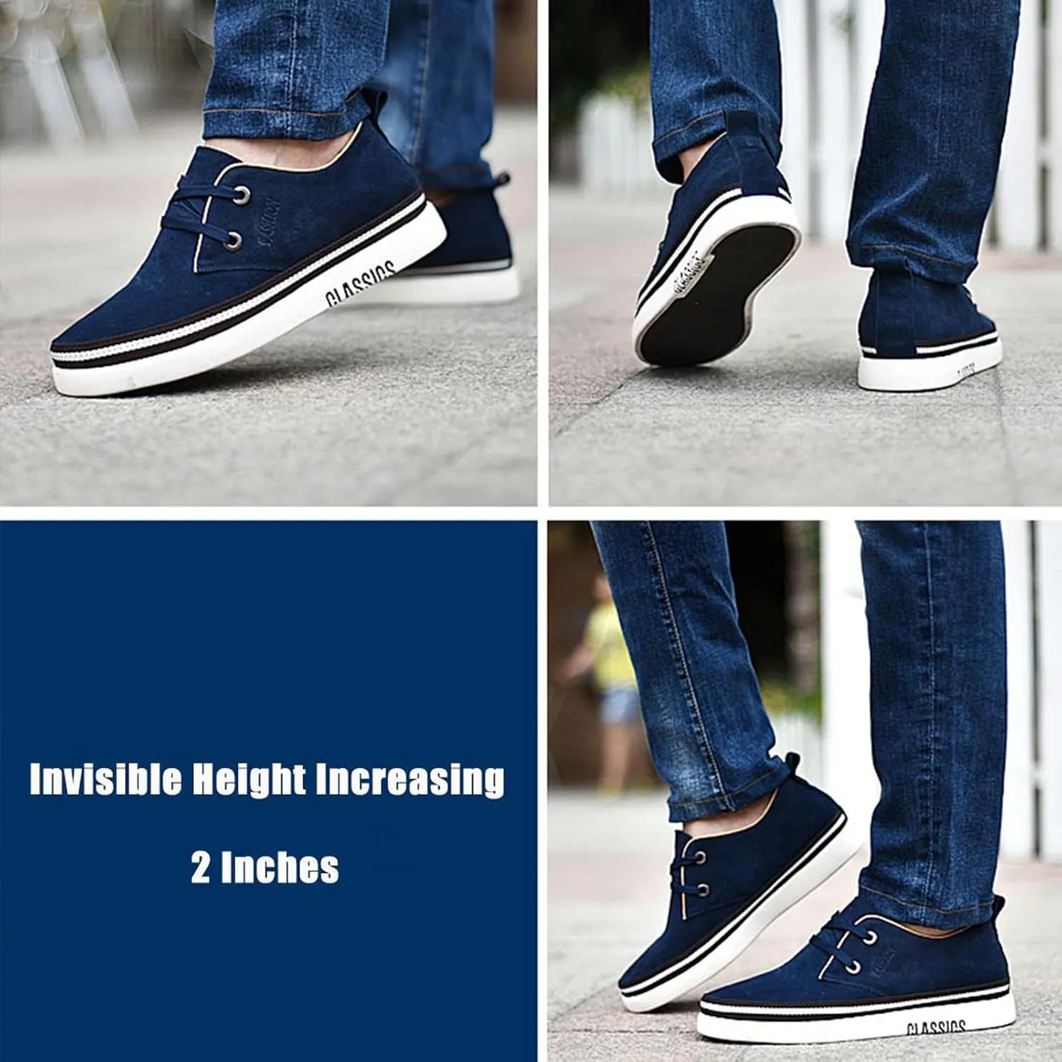 Men's Casual Oxford Shoes 2.36 Inches Invisible Height Elevator Shoes Invisible Height Lifting Shoes Lace Up Flannelette Cowhide Leather Dress Shoes - Hidden Heel