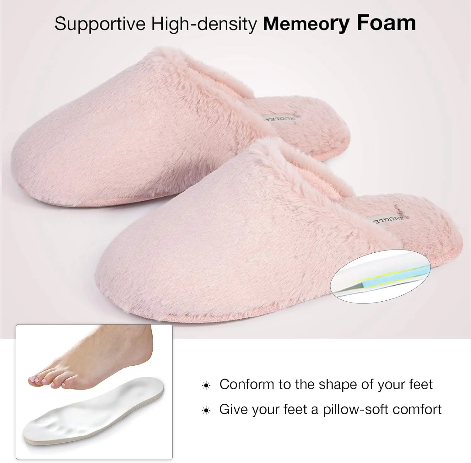 Snug Leaves Women's Fuzzy Scuff Slippers Soft Comfy Memory Foam Non-slip Indoor House Shoes
